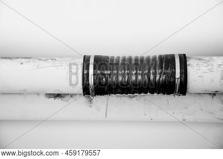 Pvc Rubber Pipe Join Connector Installed Repair Fixed Clogged Pipeline In The Building Water Sewage