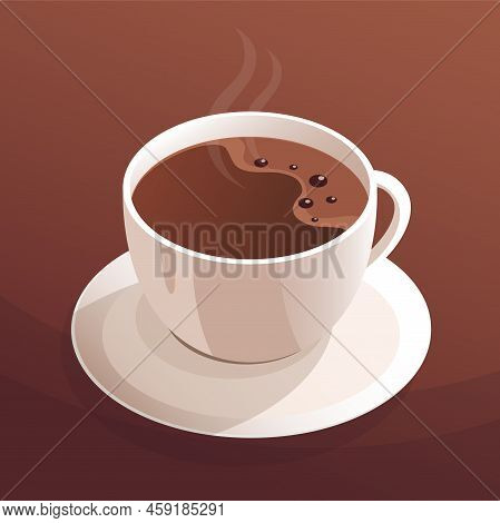 A Cup Of Hot Coffee On A Saucer. Morning Drink With Caffeine. Fragrant Tasty Drink. Cappuccino, Expr