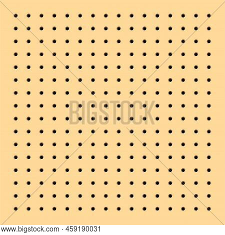 Pegboard Or Perforated Wooden Hardboard. Brown Board With Spaced Holes. Wood Textured Wall, Seamless