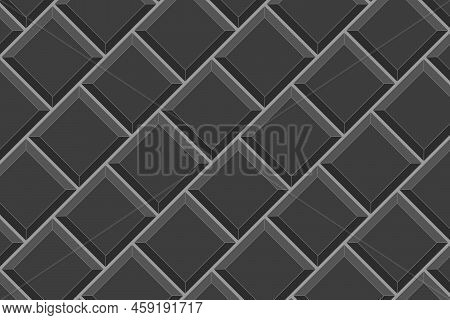 Black Square Tile Diagonal Texture. Kitchen Backsplash Seamless Pattern. Bathroom Or Toilet Ceramic 