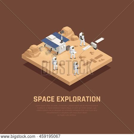 Space Exploration Concept With Planet Sufrace Research Symbols Isometric Vector Illustration