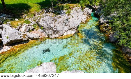 Clear Water Of Soca River At Small Soca Gorge, Julian Alps, Slovenia