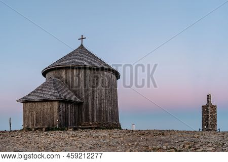 Old Wooden Church On The Top Of Snezka,the Highest Mountain Of Czech Republic,krkonose Mountains.cha