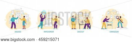 Benchmarking Business Technology Stages Set, Flat Vector Illustration Isolated.