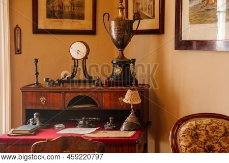 Slatinany, Czech Republic, 17 April 2022:  Castle Chateau Representative Interior With Baroque Woode