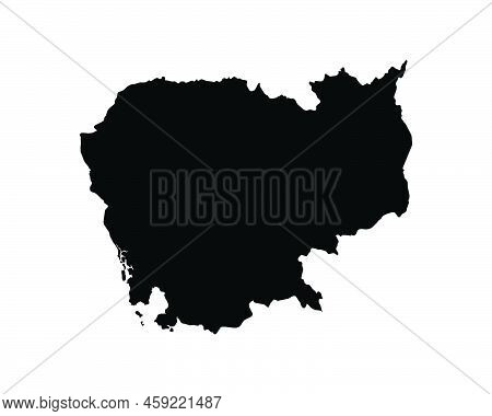 Cambodia Map. Cambodian Country Map. Kampuchea Khmer Black And White National Outline Geography Bord