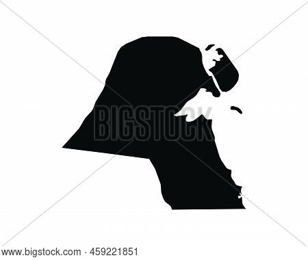 Kuwait Map. Kuwaiti Country Map. Black And White National Nation Outline Geography Border Boundary S