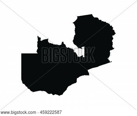 Zambia Map. Zambian Country Map. Black And White National Nation Geography Outline Border Boundary T