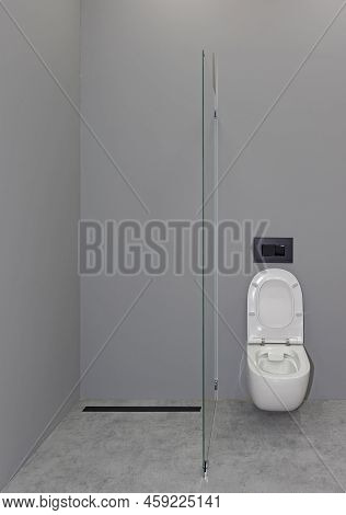 Open Shower Corner Glass Divider Toilet Seat Grey Bathroom