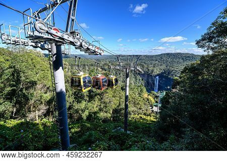 Canela, Rs, Brazil - May 20, 2022: Photo At Bondinhos Aereos, Parques Da Serra, View To Cascata Do C
