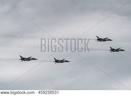 Russia, St. Petersburg, 28 July 2022: Military Aircraft And Helicopters Of The Air Force Fly On The 
