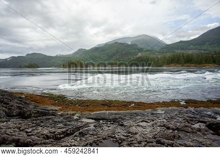 The Skookumchuck Rapids In Sechelt Inlet At A A High Tide. View The Rapids Or Whirlpools With The Eb