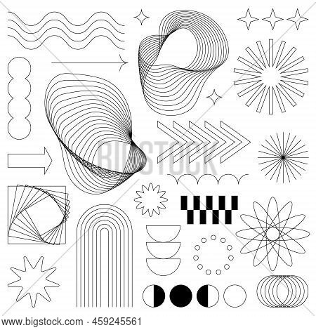 Aesthetic Y2k Geometric Shapes Set. Retro Futuristic Elements Kit For Posters, Cards And Other Desig