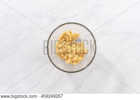 Flat Lay. Mixing Ingredients In A Glass Mixing Bowl To Prepare Mermaid Cakesicles.