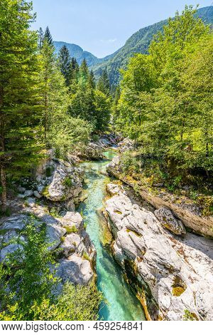 Clear Water Of Soca River At Small Soca Gorge, Julian Alps, Slovenia