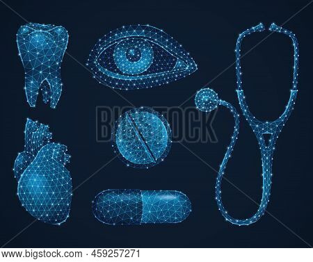 Innovative Medicine Set With Modern Technoloy Symbols Realistic Isolated Vector Illustration