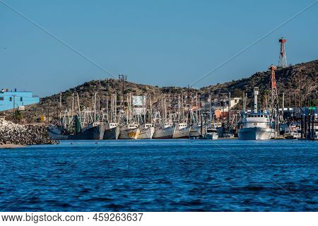 A Huge Commercial Fishing Vessels Docked Along Puerto Penasco, Mexico
