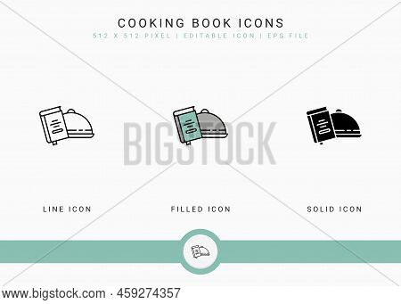 Cooking Book Icons Set Vector Illustration With Solid Icon Line Style. Kitchen Utensils Concept. Edi