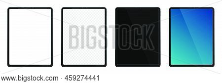 Realistic Models Tablet. Tablet Mockup Collection. Modern Black Tablet Pc. Device Front View. 3D Tab