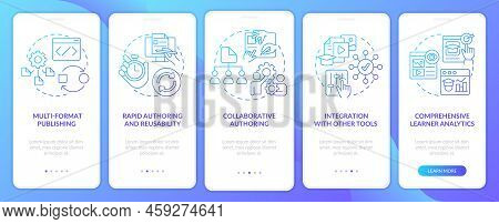 Lcms Characteristics Blue Gradient Onboarding Mobile App Screen. Analytics Walkthrough 5 Steps Graph