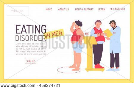 Male Characters Are Suffering From Eating Disorder. Vector Illustration