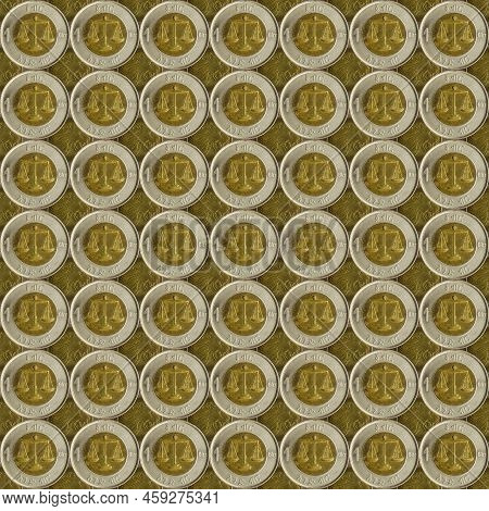 One Ethiopian Birr Coin. Background From Coins. Full Frame Shot Of Coins. Reverse Side Of The Coin.