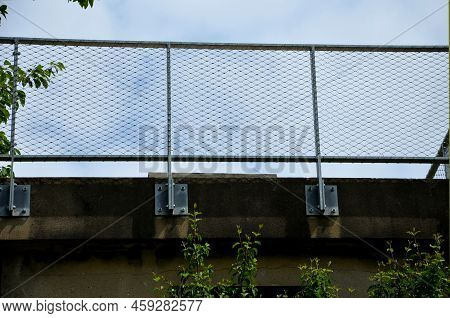 Terrace Fencing, Railings Of Metal Pipes Filled With Steel Cables Cable Mesh. Fencing Wire Stainless