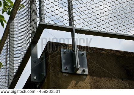 Terrace Fencing, Railings Of Metal Pipes Filled With Steel Cables Cable Mesh. Fencing Wire Stainless