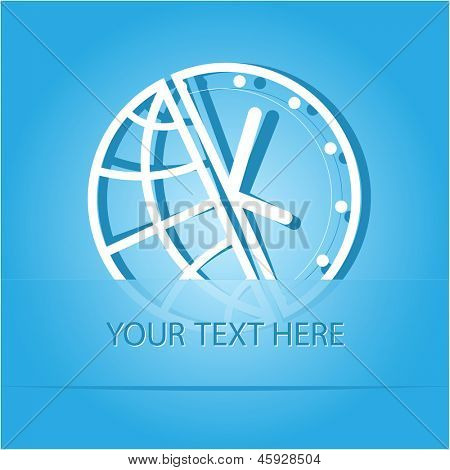 Globe et horloge. Autocollant papier comme signet. Illustration vectorielle. Eps10.