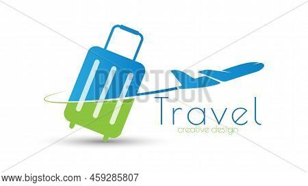 Travel. Suitcase And Train. Logo, Sticker Or Label Template. An Icon For A Website, Application, And