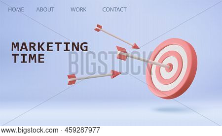 3d Marketing Time Concept. Red Target And Arrows. Business Finance Target Concept. Marketing Time Co