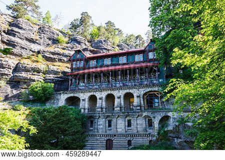 House Between Rocks Near Pravcicka Gate. Hrensko, Czech Republic, 18 May 2022