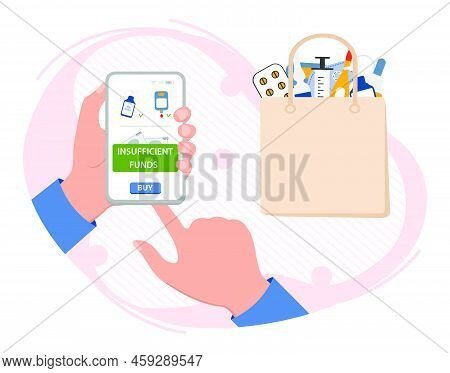 Vector Illustration Hand Holds Cell Phone With App Message Insufficient Funds To Pay For The Order O