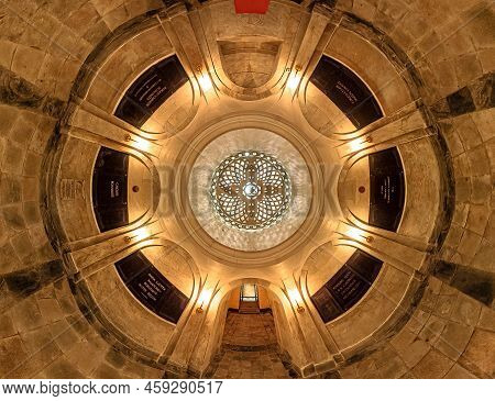 Ajaccio, Corsica, France - June 2022: Bottom View At 360 Degrees Of The Crypt Inside The Imperial Ch