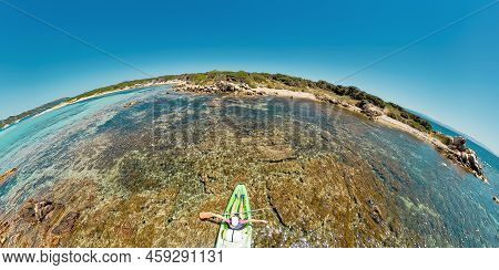 Aerial View Of A Kayak In The Piana Island Beach, Close To The Bonifacio Town In Corsica Of France. 