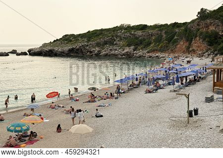 Drobnici, Montenegro - June 5, 2022: Drobni Pijesak Beach, A Picturesque Bay With Clean Water For Sw
