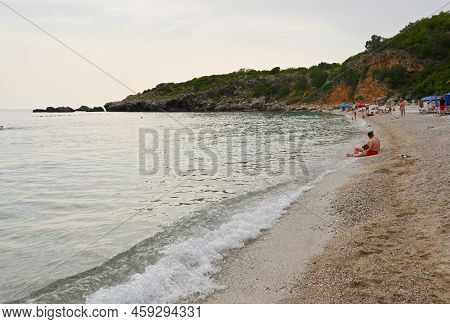 Drobnici, Montenegro - June 5, 2022: Drobni Pijesak Beach, A Picturesque Bay With Clean Water For Sw