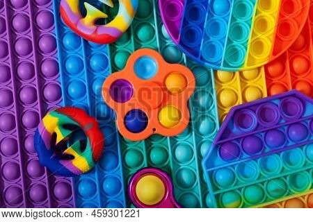 Trendy Pop It Fidget Toys. New Popular Colorful Anti Stress Pop It Toys Of Various Shapes. Simple Di