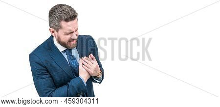 Heart Symptoms You Shouldnt Ignore. Director Suffer From Chest Pain. Sudden Heart Attack. Man Face P
