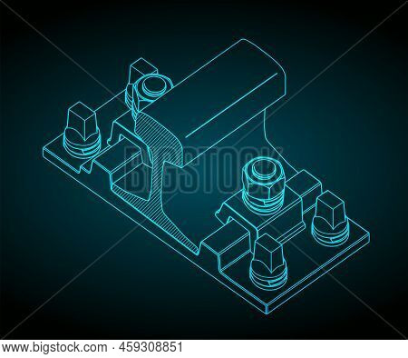 Stylized Vector Illustrations Of Isometric Drawings Of Clamp Rail Fastening System