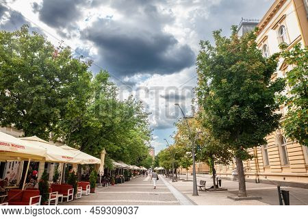 Sabac, Serbia - July 9, 2022: People Walking On Pedestrian Street Of Karadjordjeva Ulica Street, The