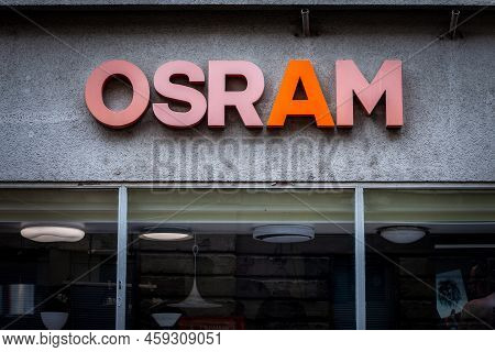 Zagreb, Croatia - September 19, 2021: Logo Of Osram On Their Local Retailer In Zagreb. Osram Is A Ge