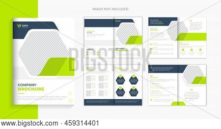 Clean Corporate Brochure Design Template, Green Color 8 Page Brochure Design Vector