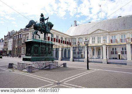 Noordeinde Palace And Equestrian Statue Of Wilhelm I In The Center Of The Hague, The Official Reside