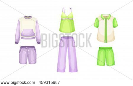 Sleepwear For Man And Woman With Pants, Shirt And Shorts As Pajamas And Textile Clothing For Night S