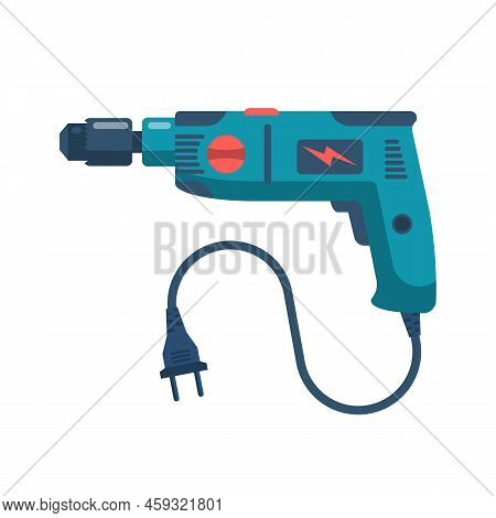 Hand Drill. Manual Electric Tool. Drilling Tool. Equipment For Repair And Housework. Vector Illustra