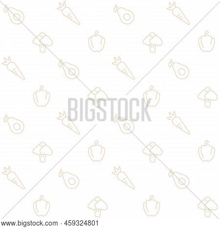 Vegetables Abstract Seamless Pattern. Editable Vector Shapes On White Background. Trendy Texture Wit
