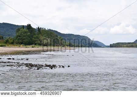 Low Water Level In The Rhine Between Namedy And Brohl