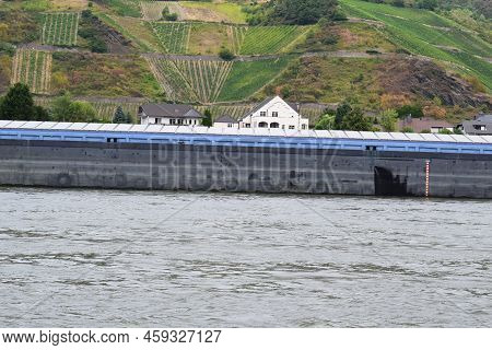 Middle Part Of A Light Cargo Ship With The Height Marker Showing Little Load, Drought Season
