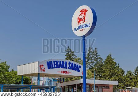 Sabac, Serbia - July 22, 2022: Sign Tower Mlekara Sabac Dairy Creamery Food Factory Production Since